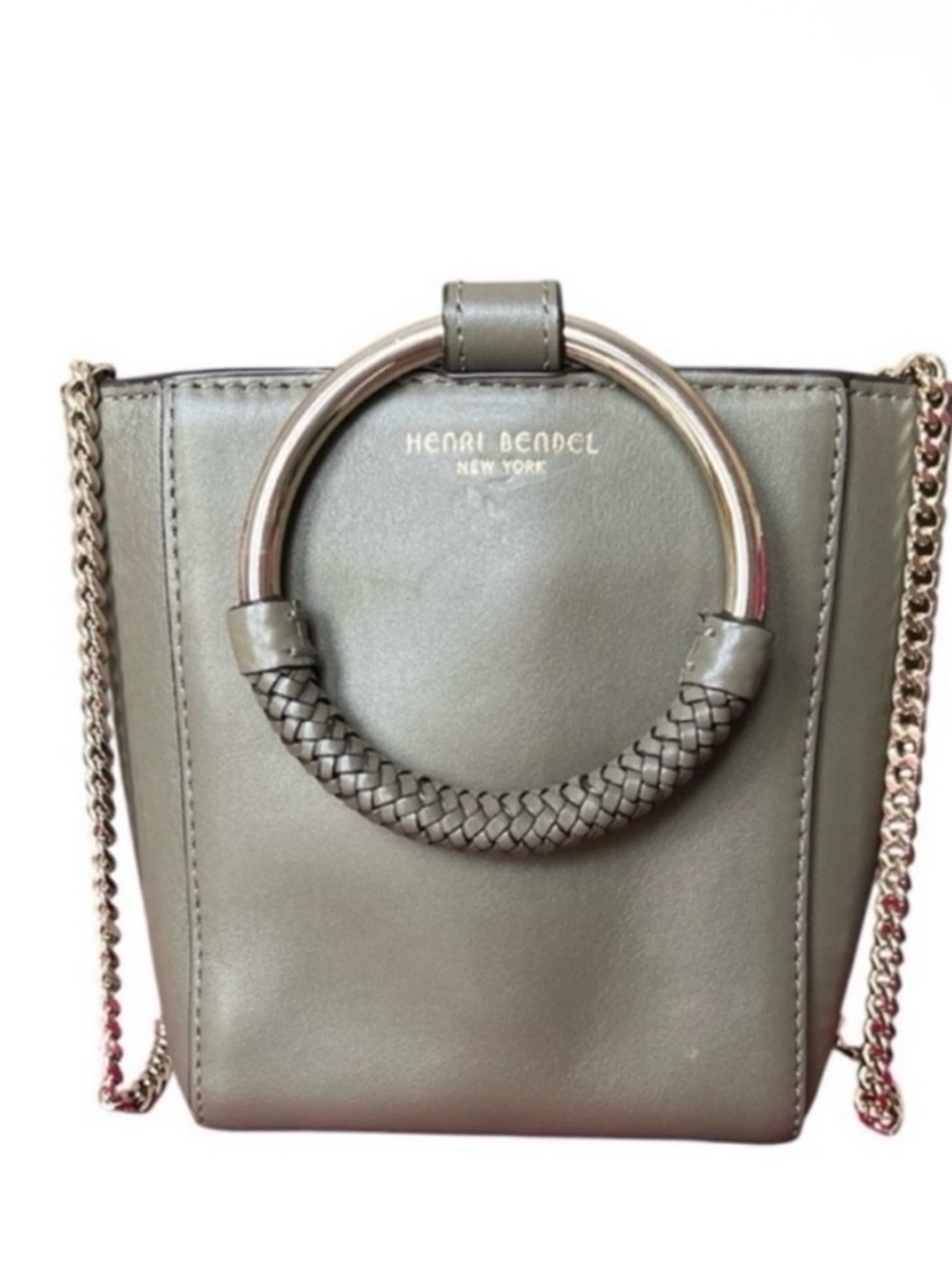 HENRI BENDEL Marquis Mini Tote Olive Green Leather X-Body with Ring Handle. Chic